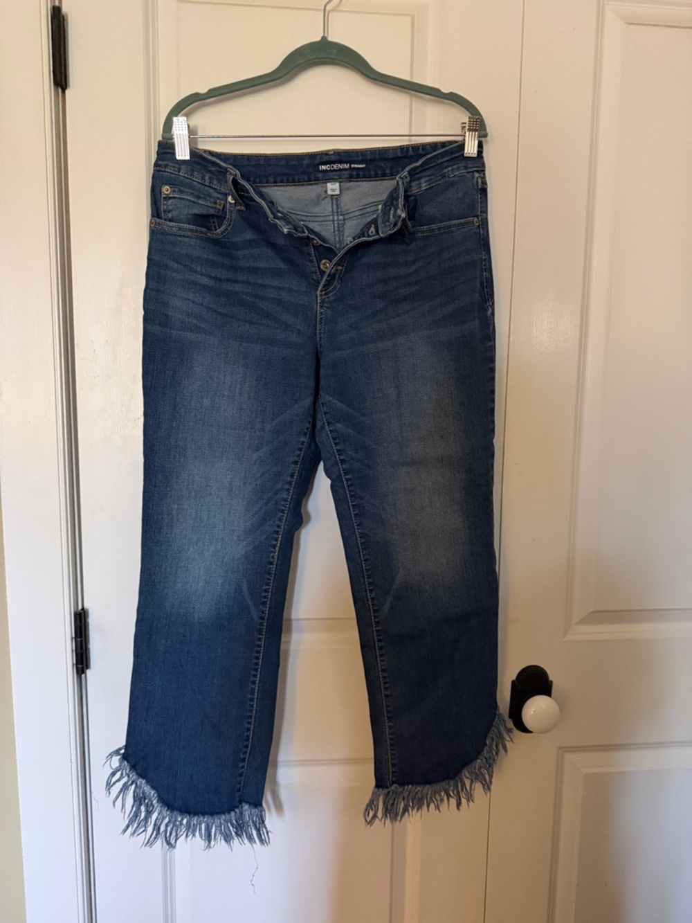 INC International Concepts Dark Blue Frayed Hem Wide Leg Jeans